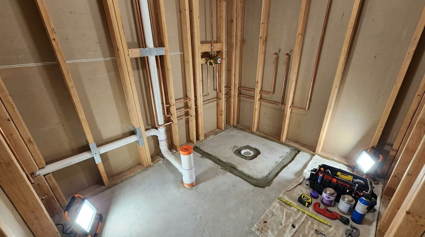 Bathroom rough-in plumbing during remodel by Johns Plumbing LLC in Yates Center